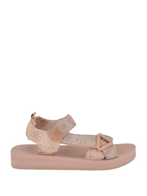 Guess Nylaha Rhinestone Flatform Sandals Beige | GUESS-SN29588