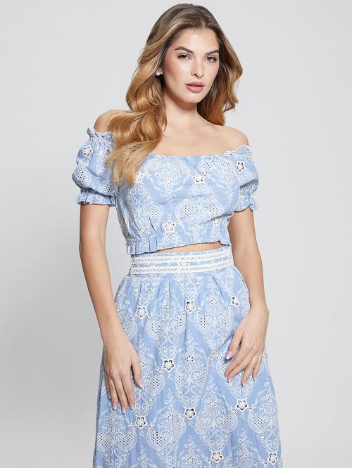Guess Off-the-Shoulder Frida Top Blauw | GUESS-SN27600
