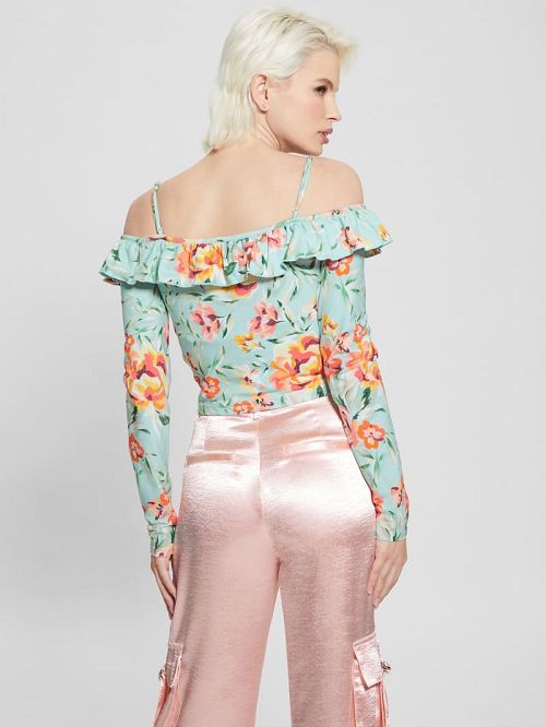 Guess Off-the-Shoulder Ruffle Shaina Top Blauw | GUESS-SN27087