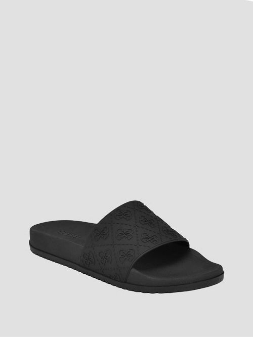 Guess Oiyan Embossed Slides Zwart | GUESS-SN31914