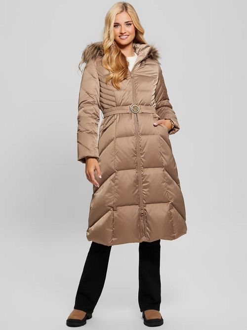 Guess Olga Genuine Down Longline Jacket Beige | GUESS-SN27915