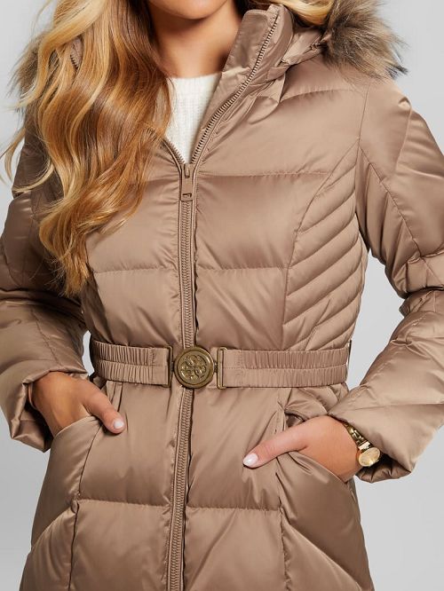 Guess Olga Genuine Down Longline Jacket Beige | GUESS-SN27915