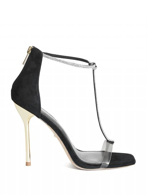Guess Olivia T-Strap Rhinestone Stiletto Zwart | GUESS-SN29831