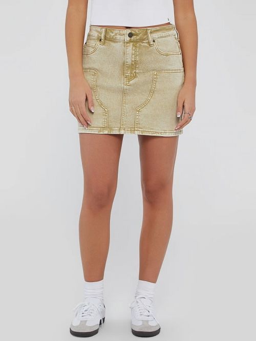Guess Originals Aged-Denim Mini Skirt Beige | GUESS-SN26521