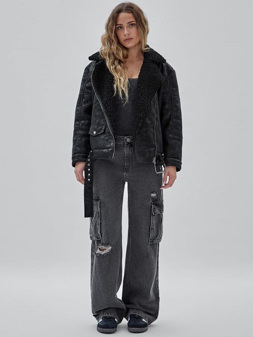 Guess Originals Belted Biker Jacket Zwart | GUESS-SN27904