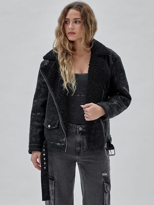 Guess Originals Belted Biker Jacket Zwart | GUESS-SN27904