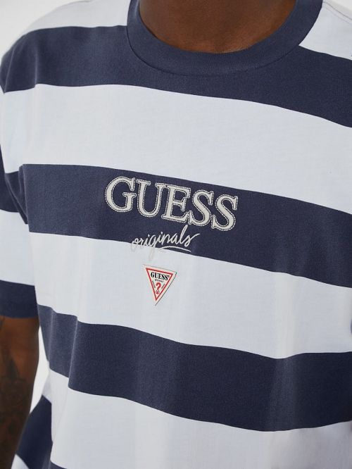 Guess Originals Block Stripe Tee Blauw | GUESS-SN30476