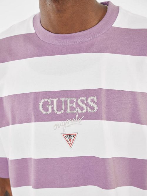 Guess Originals Block Stripe Tee Paars | GUESS-SN30677