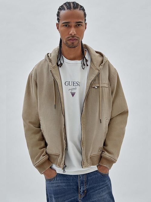 Guess Originals Canvas Worker Hoodie Beige | GUESS-SN30716