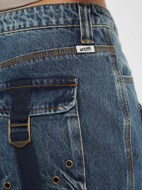 Guess Originals Cargo Denim Skirt Blauw | GUESS-SN26576