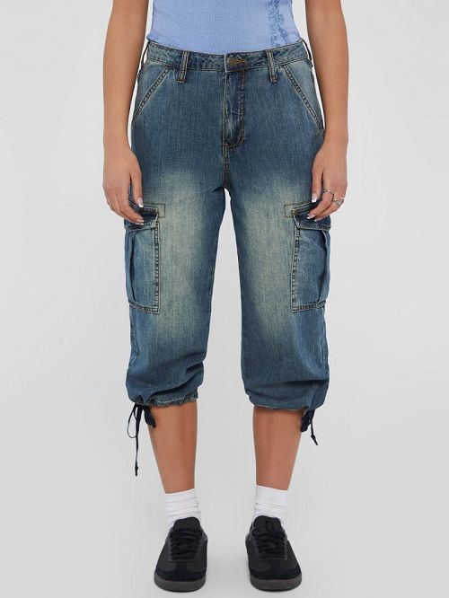 Guess Originals Denim Cargo Capris Blauw | GUESS-SN26504