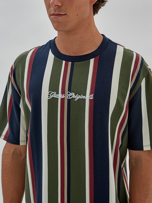 Guess Originals Eco Vertical Stripe Tee Blauw | GUESS-SN30567