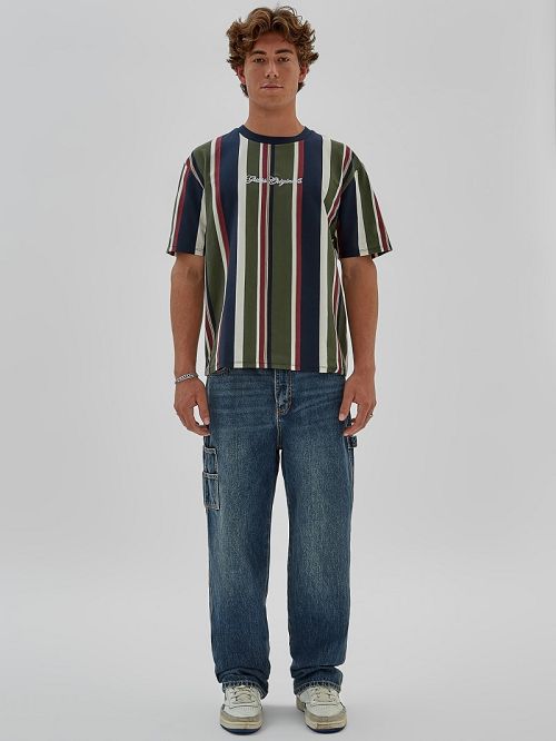 Guess Originals Eco Vertical Stripe Tee Blauw | GUESS-SN30567