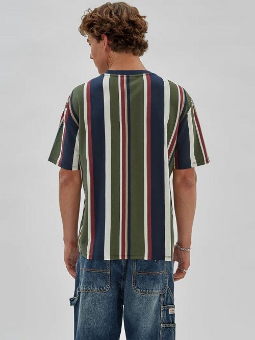 Guess Originals Eco Vertical Stripe Tee Blauw | GUESS-SN30567