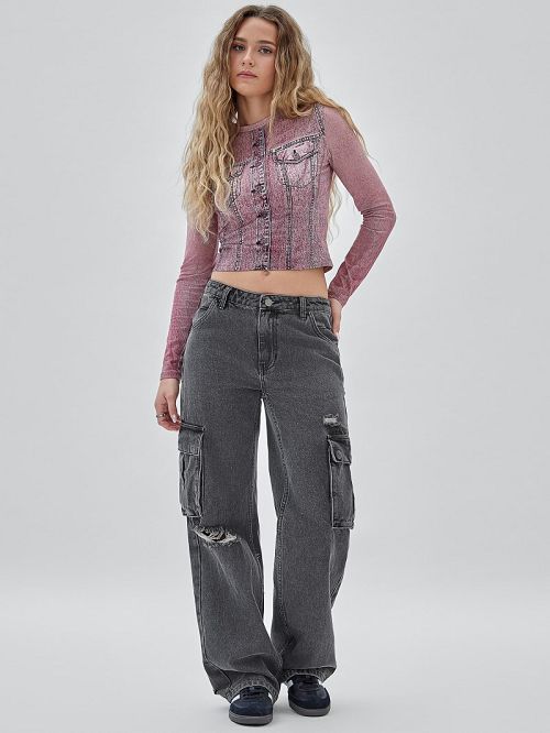 Guess Originals Kit Cargo Distressed Jeans Zwart | GUESS-SN26594