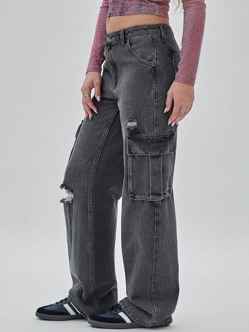 Guess Originals Kit Cargo Distressed Jeans Zwart | GUESS-SN26594