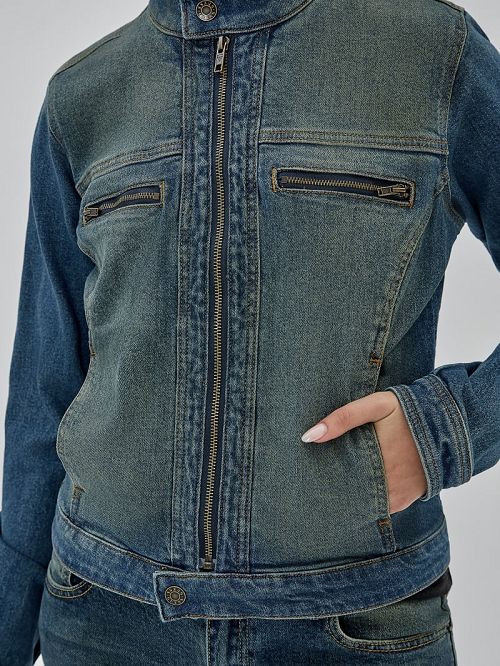 Guess Originals Moto Zip Up Jacket Blauw | GUESS-SN27867