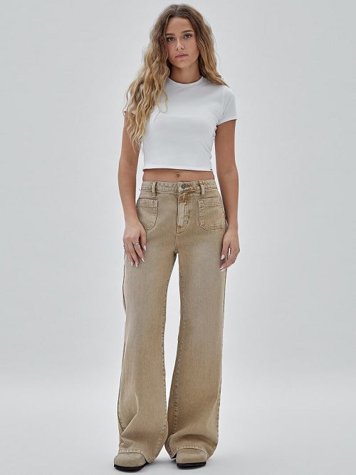 Guess Originals Patch Pocket Wide Leg Jeans Beige | GUESS-SN26534