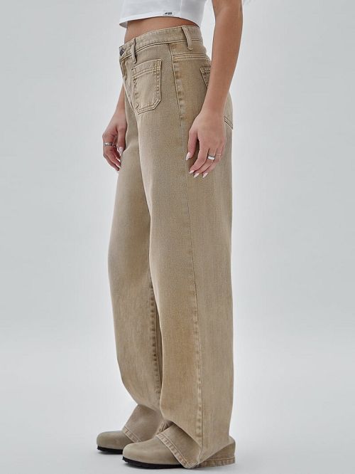 Guess Originals Patch Pocket Wide Leg Jeans Beige | GUESS-SN26534