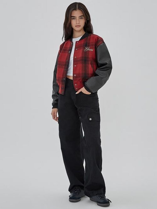 Guess Originals Plaid Varsity Jacket Zwart | GUESS-SN27907