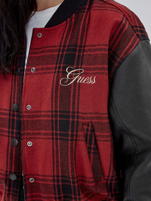 Guess Originals Plaid Varsity Jacket Zwart | GUESS-SN27907