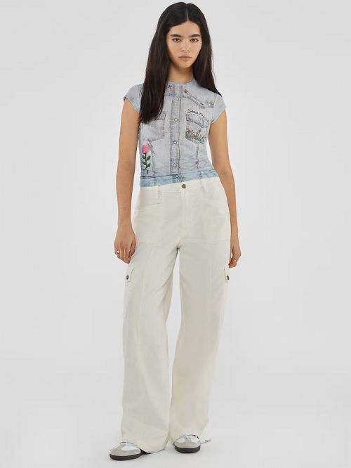 Guess Originals Printed Denim Mesh Top Blauw | GUESS-SN27120