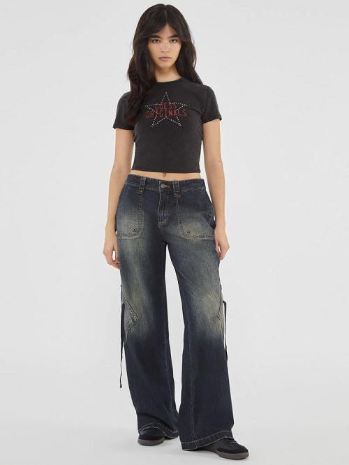 Guess Originals Star Stud Baby Tee Zwart | GUESS-SN27237