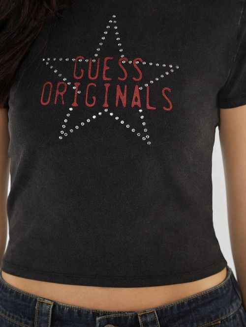Guess Originals Star Stud Baby Tee Zwart | GUESS-SN27237
