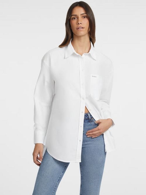 Guess Oversized Long-Sleeve Pocket Shirt Wit | GUESS-SN27541