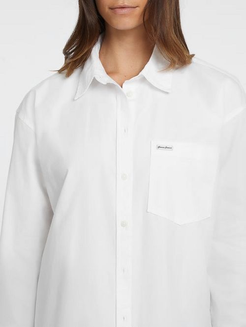 Guess Oversized Long-Sleeve Pocket Shirt Wit | GUESS-SN27541