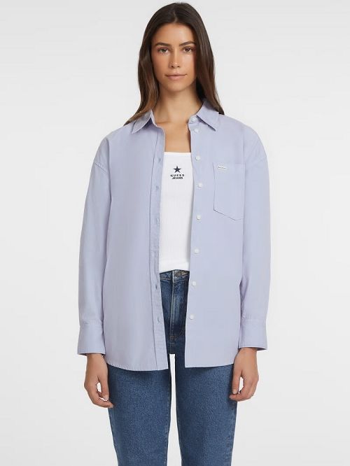 Guess Oversized Long-Sleeve Pocket Shirt Blauw | GUESS-SN27555