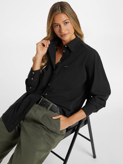 Guess Oversized Long-Sleeve Pocket Shirt Zwart | GUESS-SN27477