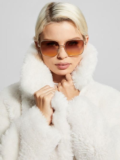 Guess Oversized Square G Metal Sunglasses Goud | GUESS-SN30049