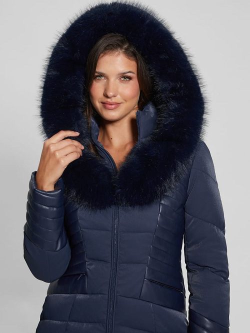 Guess Oxana Hooded Puffer Coat Blauw | GUESS-SN28020