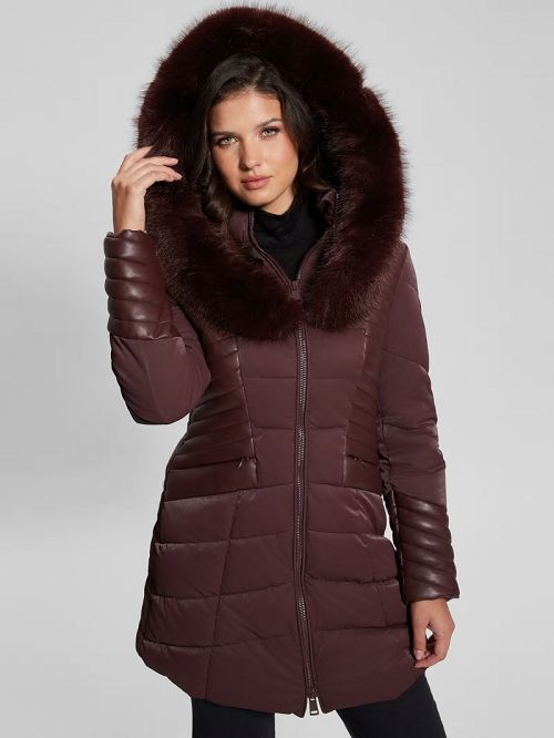 Guess Oxana Hooded Puffer Coat Rood | GUESS-SN27921