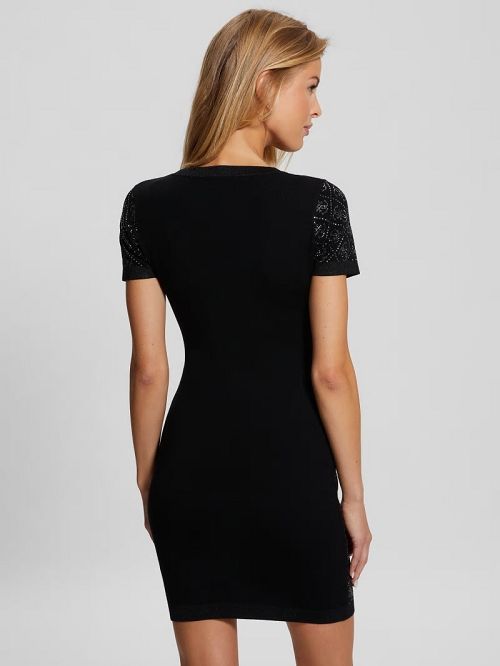 Guess Paige Quattro Rhinestone Dress Zwart | GUESS-SN27040