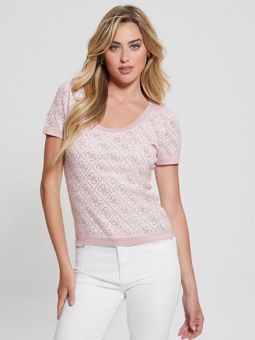 Guess Paige Quattro Rhinestone Top Roze | GUESS-SN27515