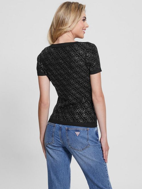 Guess Paige Quattro Rhinestone Top Zwart | GUESS-SN27611