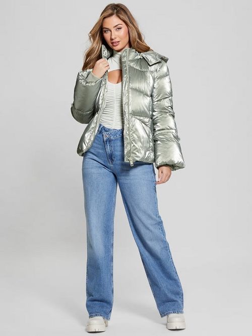 Guess Paloma Nylon Puffer Hooded Jacket Groen | GUESS-SN27920