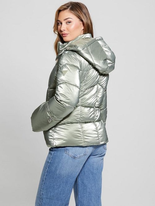 Guess Paloma Nylon Puffer Hooded Jacket Groen | GUESS-SN27920