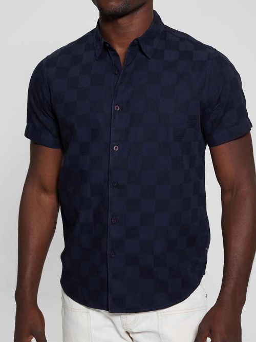 Guess Parker Dobby Shirt Blauw | GUESS-SN31267