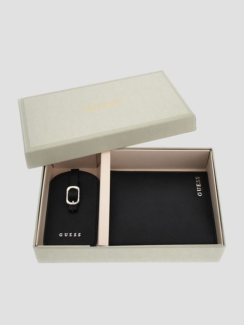 Guess Passport Case and Luggage Tag Gift Set Zwart | GUESS-SN31787