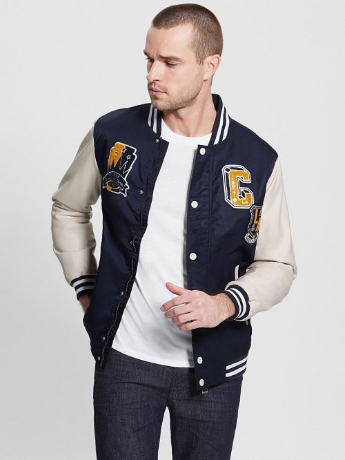 Guess Patch Varsity Jacket Blauw | GUESS-SN30717