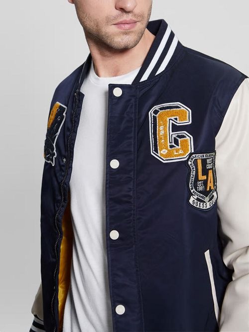 Guess Patch Varsity Jacket Blauw | GUESS-SN30717