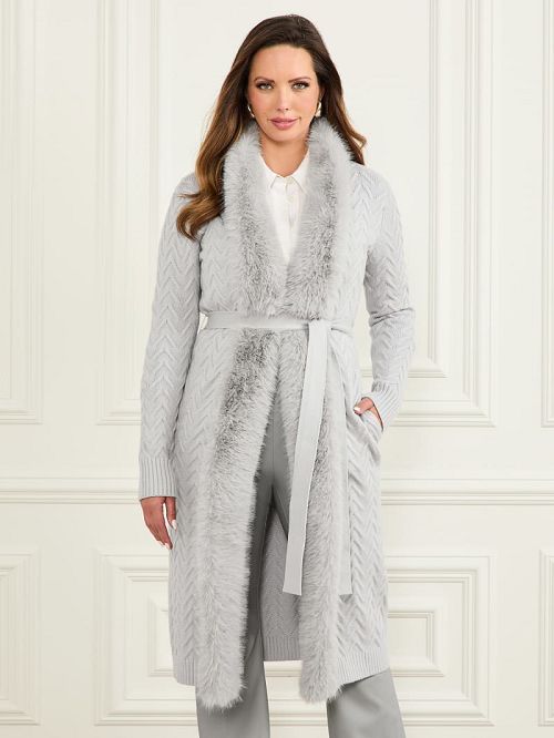 Guess Paula Wrap Cardigan Coat Grijs | GUESS-SN28003