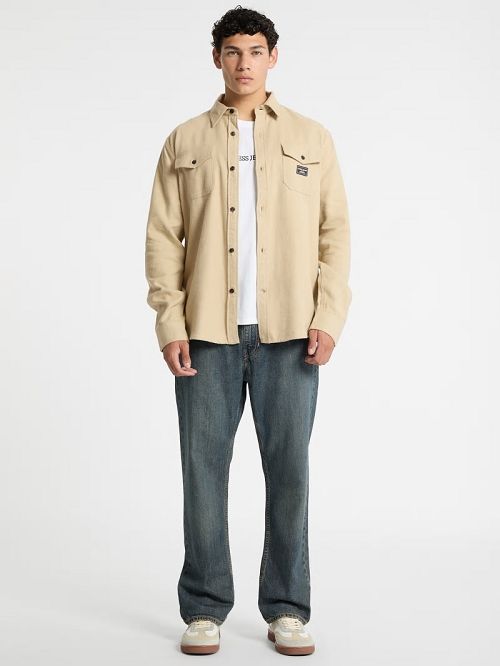 Guess Plaid Long-Sleeve Pocket Shirt Beige | GUESS-SN30907