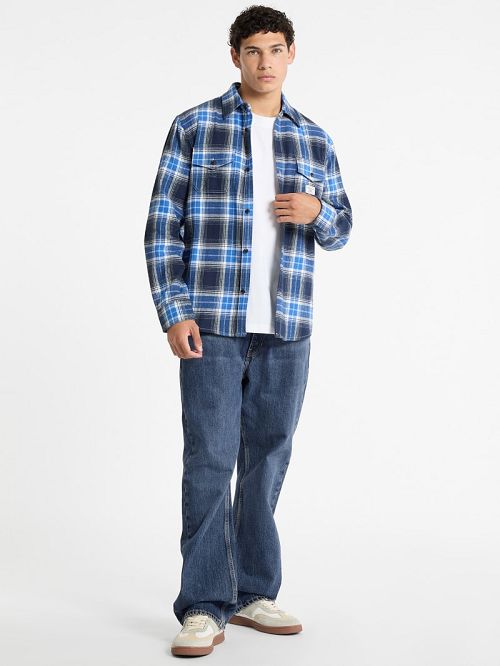 Guess Plaid Long-Sleeve Pocket Shirt Blauw | GUESS-SN30990