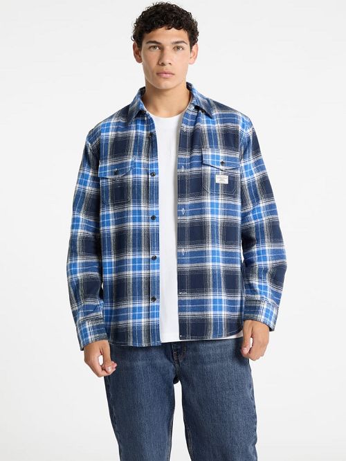 Guess Plaid Long-Sleeve Pocket Shirt Blauw | GUESS-SN30990