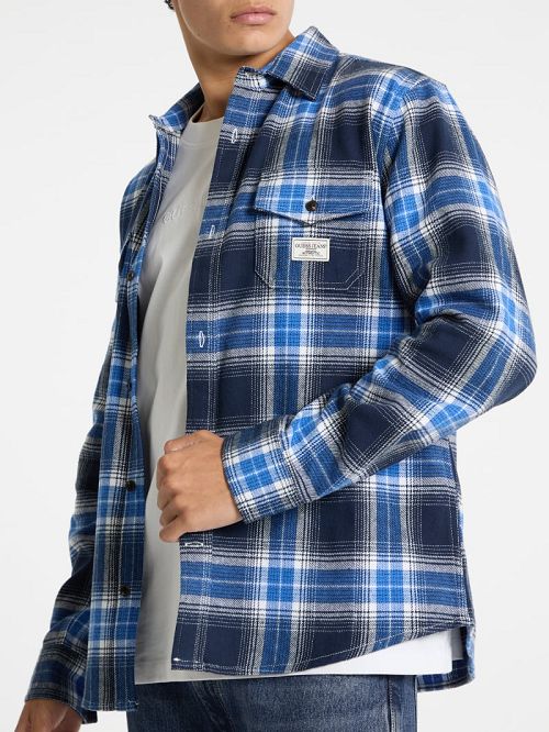 Guess Plaid Long-Sleeve Pocket Shirt Blauw | GUESS-SN30990