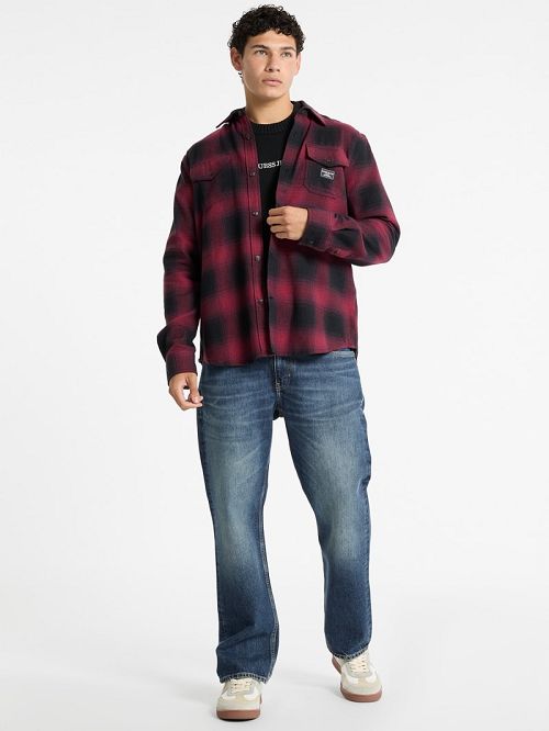 Guess Plaid Long-Sleeve Pocket Shirt Rood | GUESS-SN31023